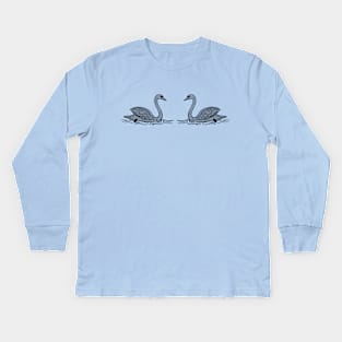 Swans in Love - beautiful bird design - detailed outlines Kids Long Sleeve T-Shirt